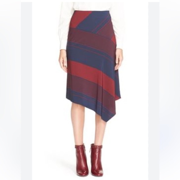 Tory Burch Blue Red Striped Asymmetric Midi Skirt Size 6 - Picture 1 of 6